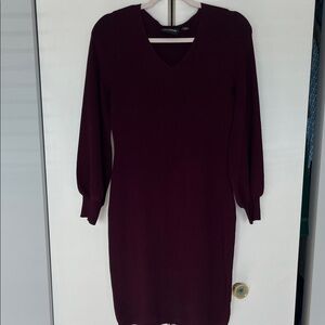 Nina Leonard Deep Burgundy Long Sleeve Dress